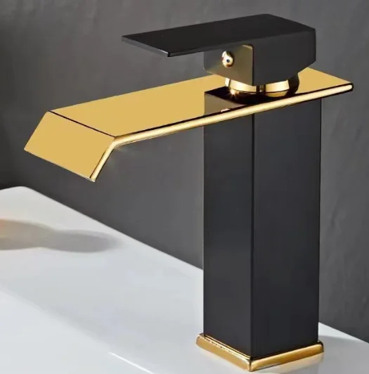 Bathroom Art Copper Brass Desk Mounted Bathroom Mixer Tap Black Gold Single Handle Ceramic Cold Hot Water Basin Faucet Table