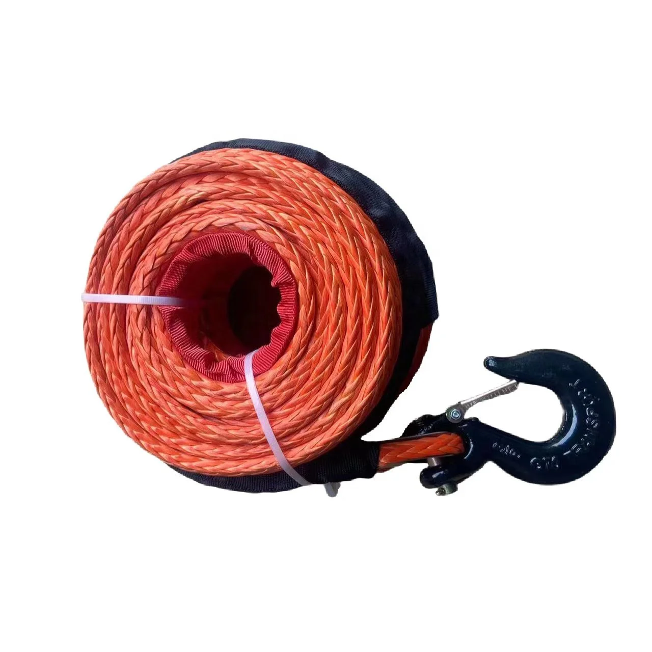 Double Braided High Strength Wear Resistance UHMWPE 10mmX30m Winch Towing Rope with Hook, Thimble and Protective Sleeve