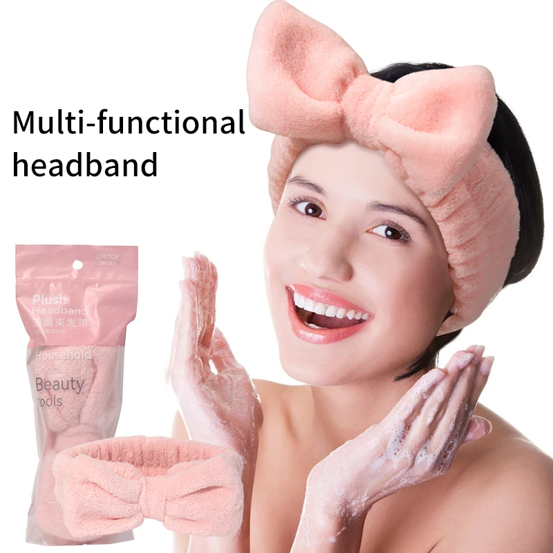 LMLTOP Wholesale Cute Bowknot Soft Face Clean Hairband For Baby Girls Women Coral Fleece Spa Sport Yoga Wrist Headband SY806