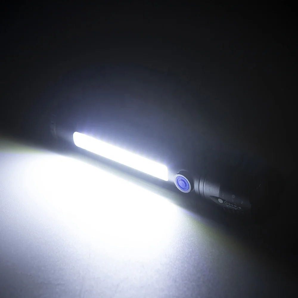 2023 Super Bright Tactical Flashlight Zoom With Cob Sidelight Mini Torch Led Flashlight Pocket Rechargeable Outdoor Emergency