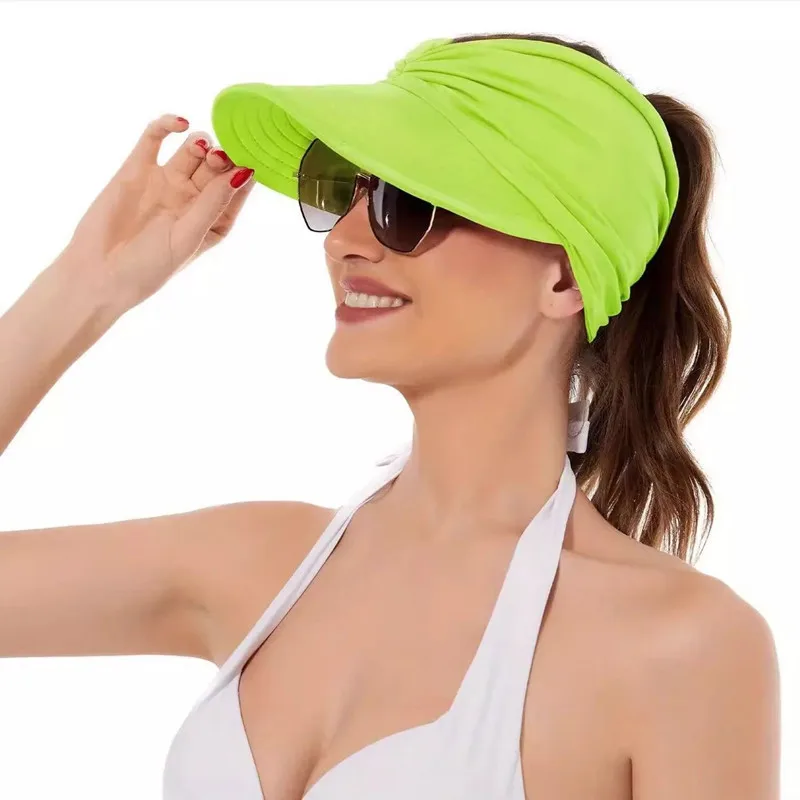 New Model UV Protection Wide Brim Open Top Sun Visor Female Outdoor Sport Cool Hollow Caps Beach Swimming Sun Hat