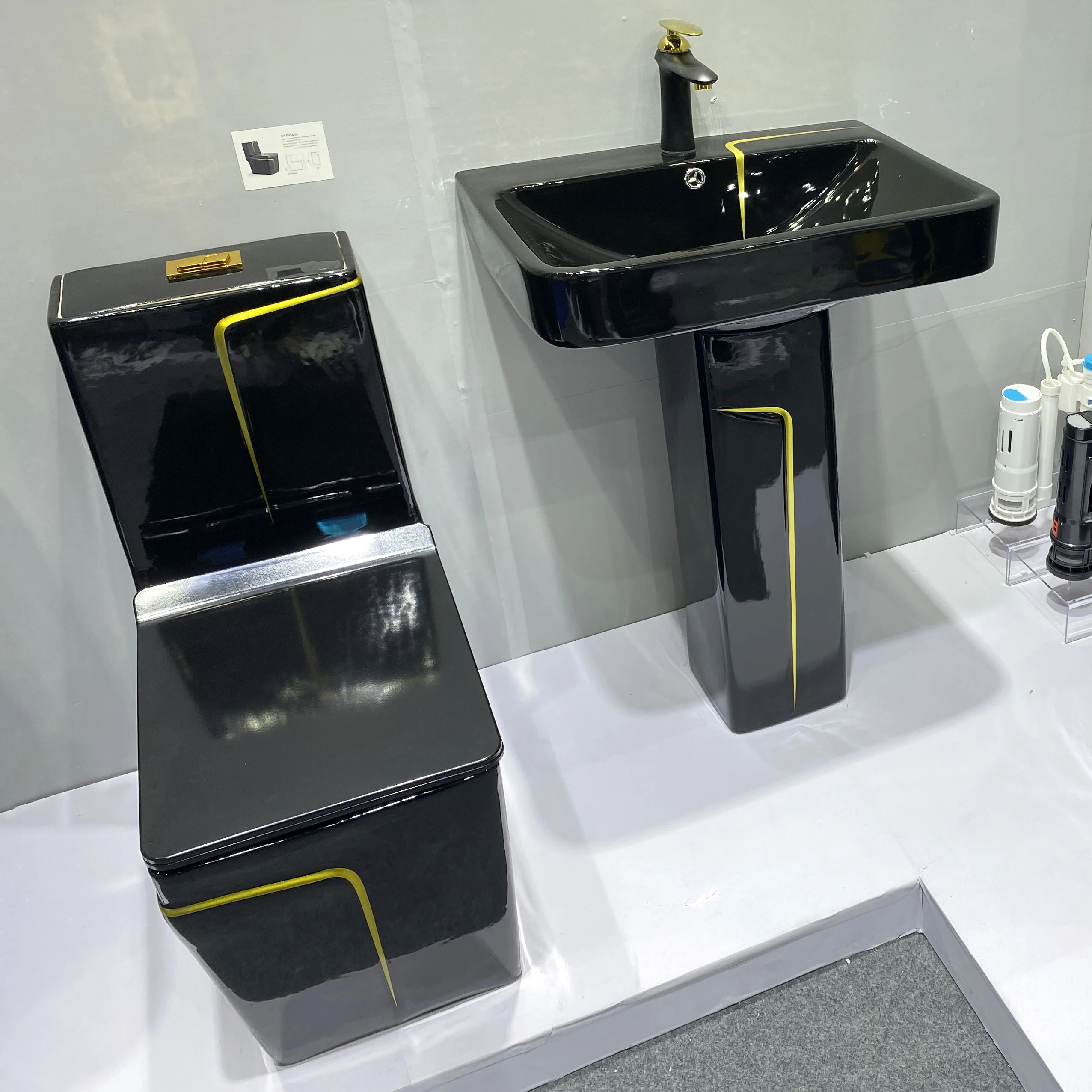 Modern bathroom sanitary ware one piece  toilet bowl floor bathroom sink and ceramic toilet black gold wc toilet set