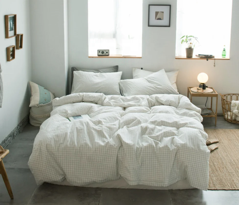 Full Size Sheet Set Hotel Luxury Bed Sheets 4 pieces checked printing sheet set