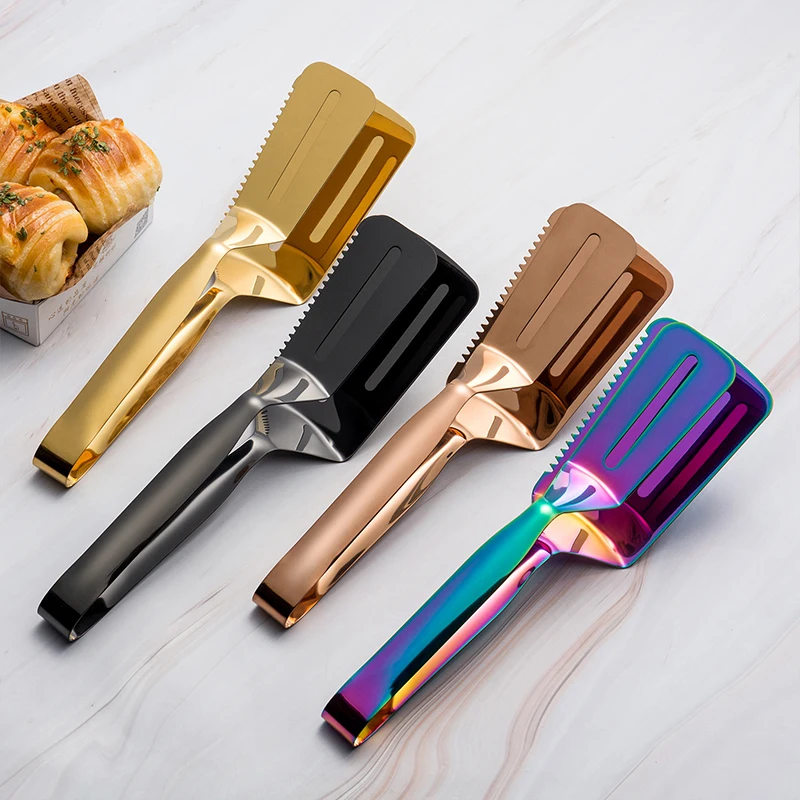 Amazon hot sale BBQ Multi Functions Steak Clip Insulated Stainless Steel Korean Food Tong With Sawtooth Cut Meat