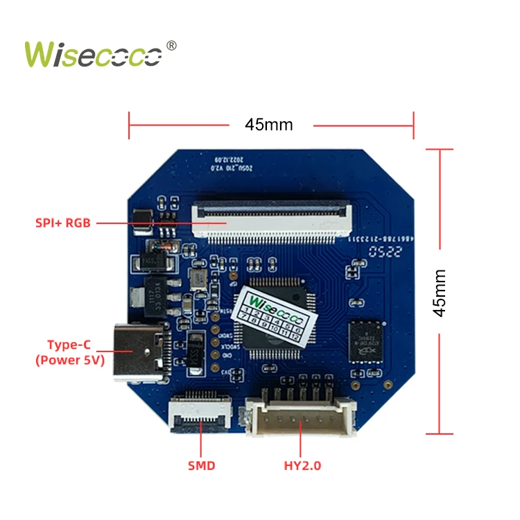 Wisecoco 4 Inch Round Uart Screen Module Industrial Control Solution 720*720 SPI RGB Support TTL RS485 232 Hmi Display Module