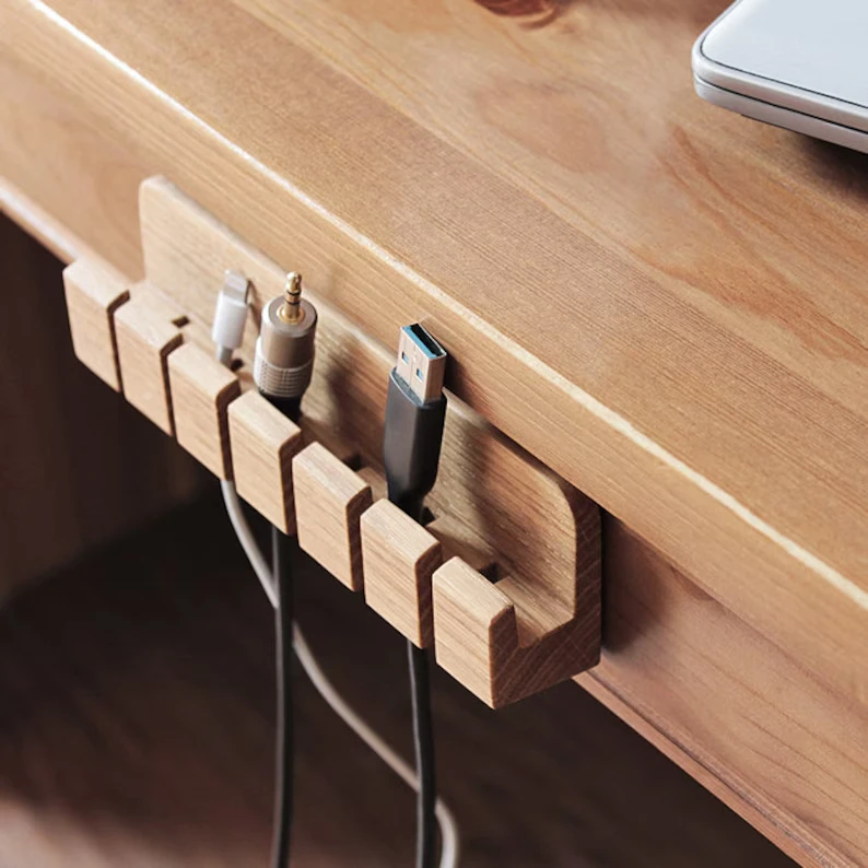 Cable Management for Power Cords and Charging s table charger holder organizer Wooden Charger Organizer