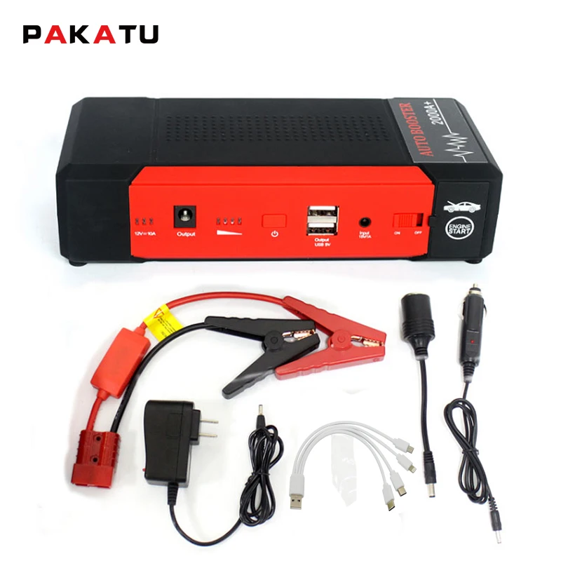 Автомобильный аккумулятор для баттареи jump starter kit 24000 ма/ч 2000amp пиковое значение тока ноутбук зарядное устройство с usb кабель 12 Вольт Дополнительный внешний заводки