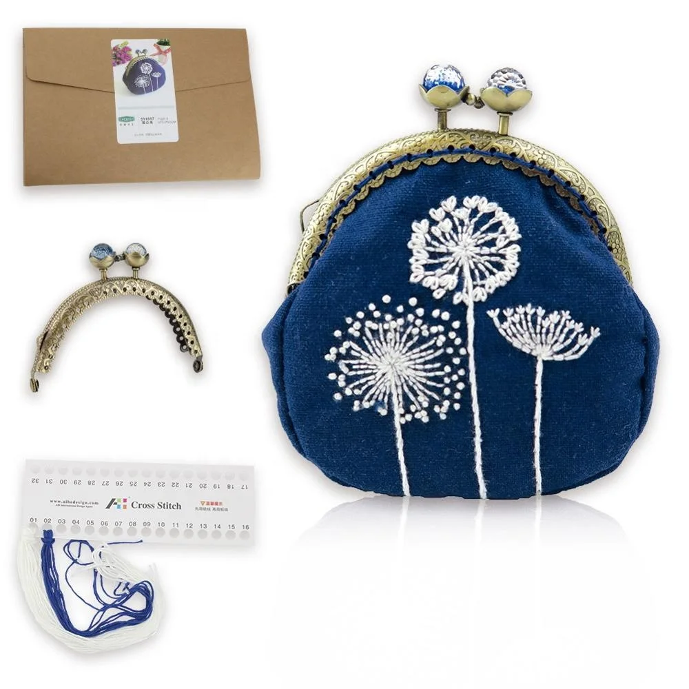 12cm Handmade Purse Decoration Embroidery Coin Bag Fabric Embroidery Craft DIY Kits Embroidery Kits