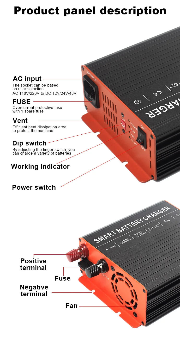 Charger for AGM GEL,LI 12v 24v 36v 48v Intelligent 5A 10A 20A 25A,30A,40A 50A 60A used to Car Battery Charger