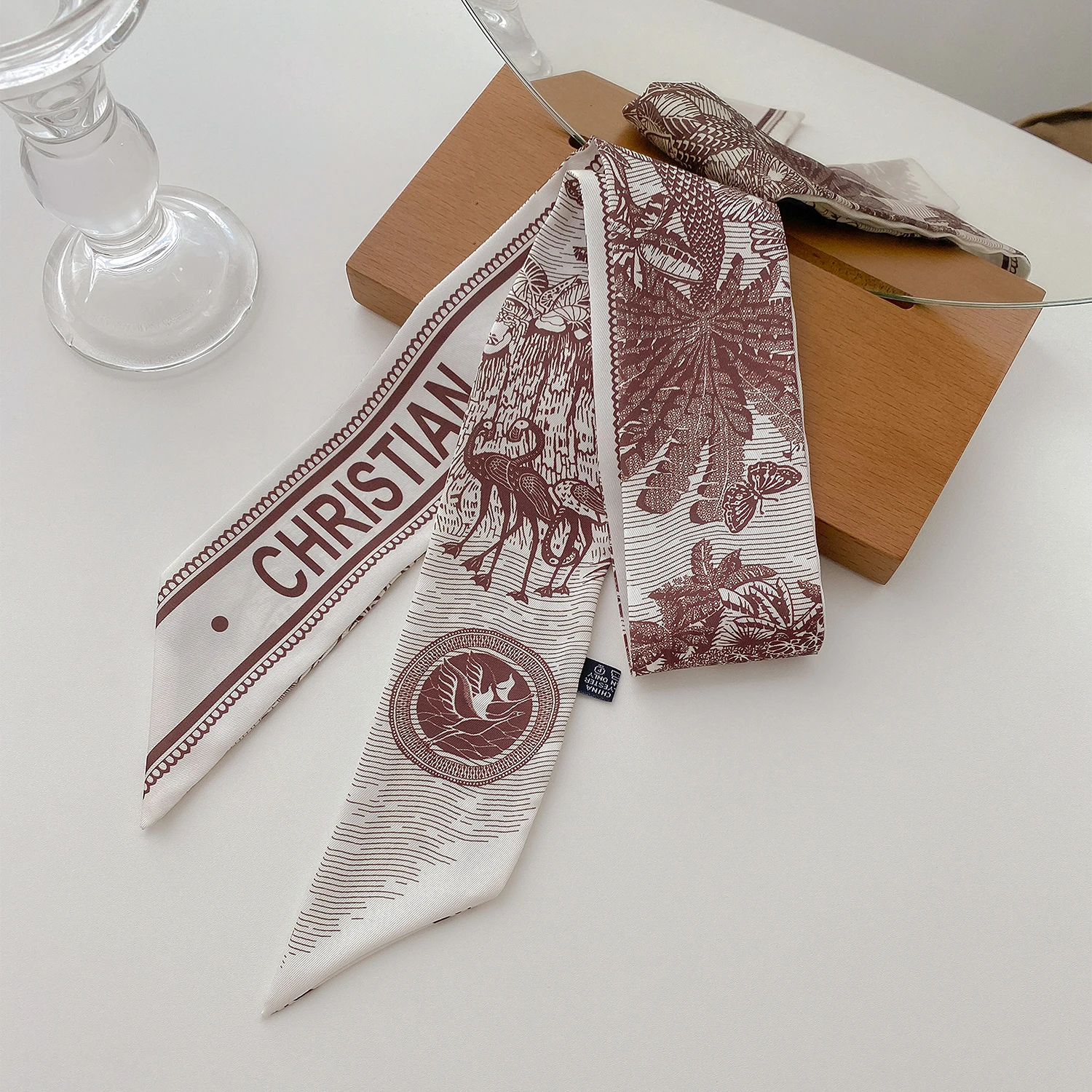 New custom printed polyester twill hair edge scarf silk designer head scarf handle bag scarfs