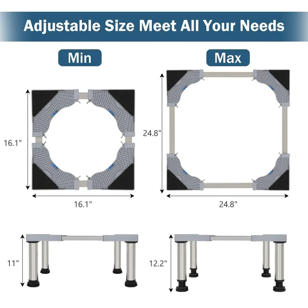Washing Machine Stand Mini Fridge Stand with 4 Strong Feet (11-12.2in High) Adjustable Refrigerator Base Multi-Functional