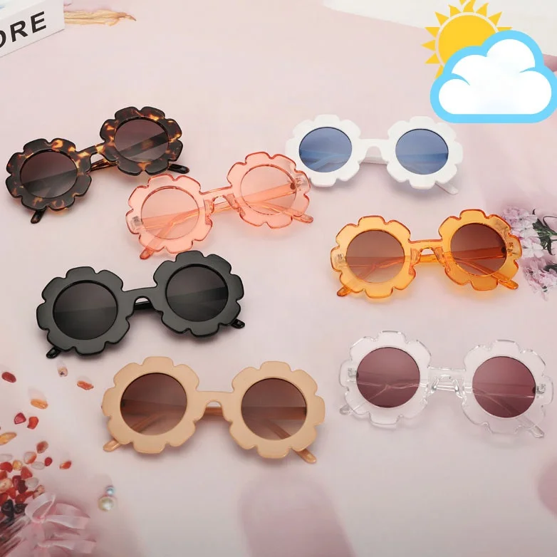 2022 Wholesale Sun Flower Kids Sunglasses Boys Girls Round UV400 Glasses Outdoor Beach Eyewear Lovely Kids Flower Sunglasses