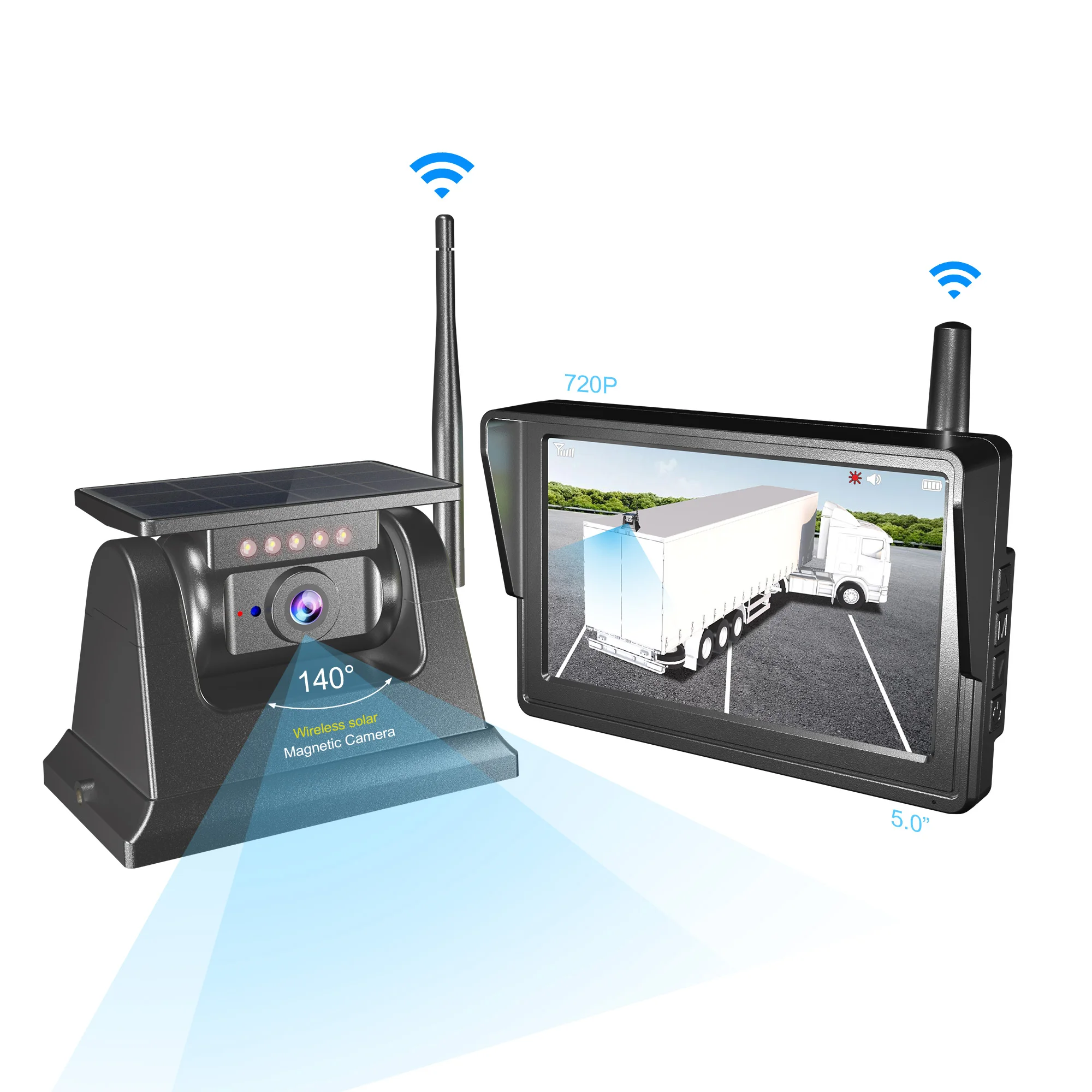 DIY Magnetic Solar Wireless Backup Rear View Camera with Monitor for Car/Truck/Trailer/RV/Van