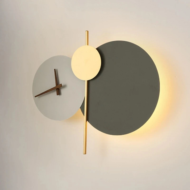 Nordic Designer Led Wall Light Round Clock Creative Wall Lamp For Living Room Hallway Art Sconce Indoor Decor Light Fixtures