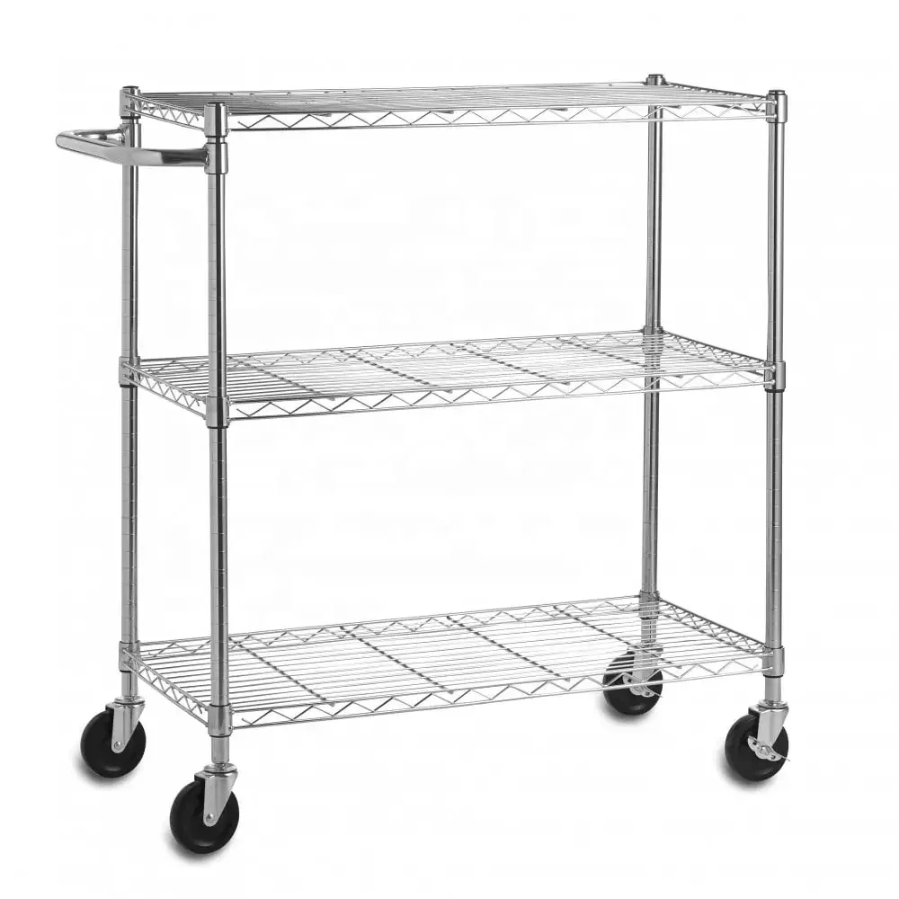 carbon steel pipe/wire etagere heavy duty tool trolley 3-tier workshop cart boltless storage racks & shelving units