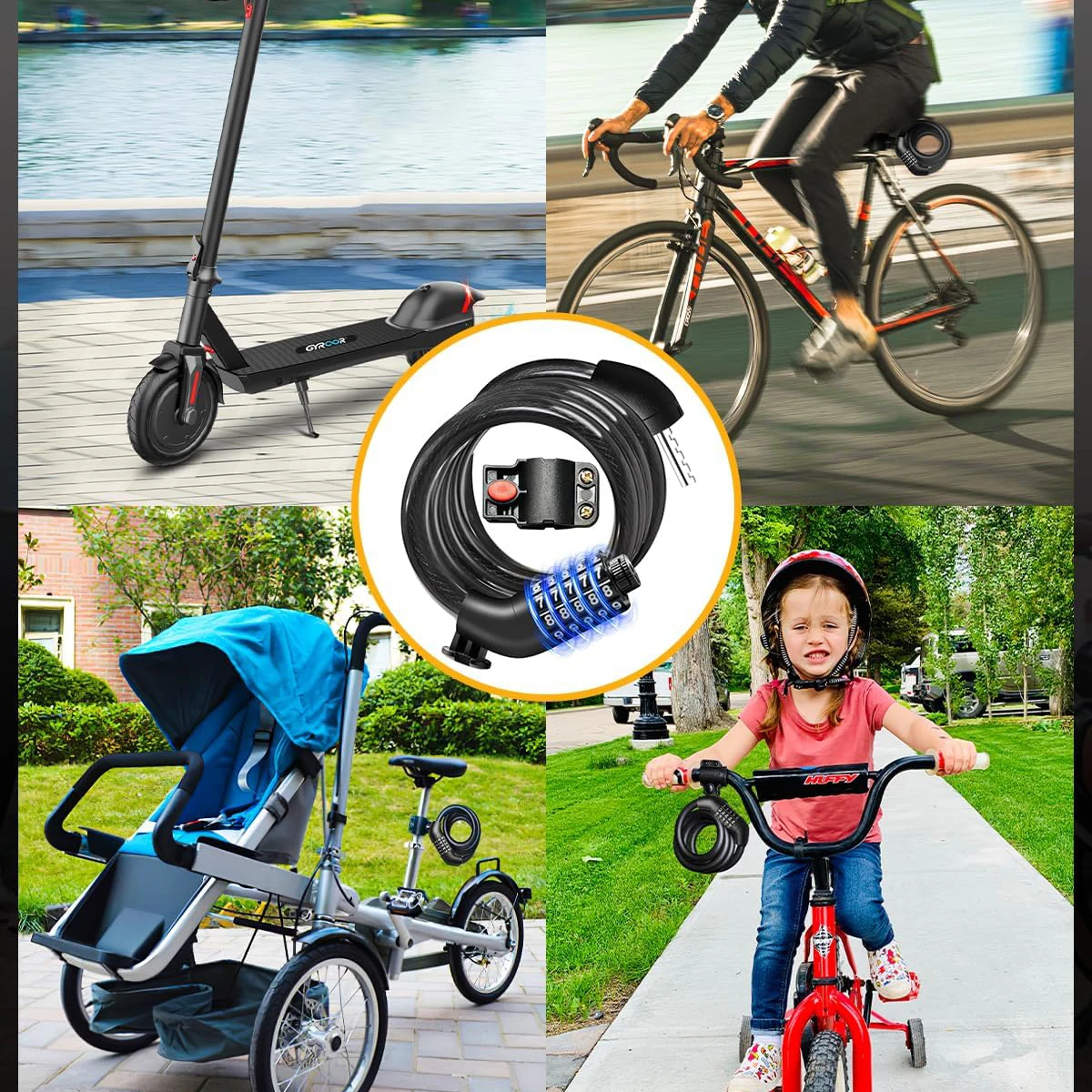 UMEDO 10*1000/1500/2000 mm 5 Code Digits Mtb Grip Bicycle Cable Bike Combination Chain Lock with Bracket