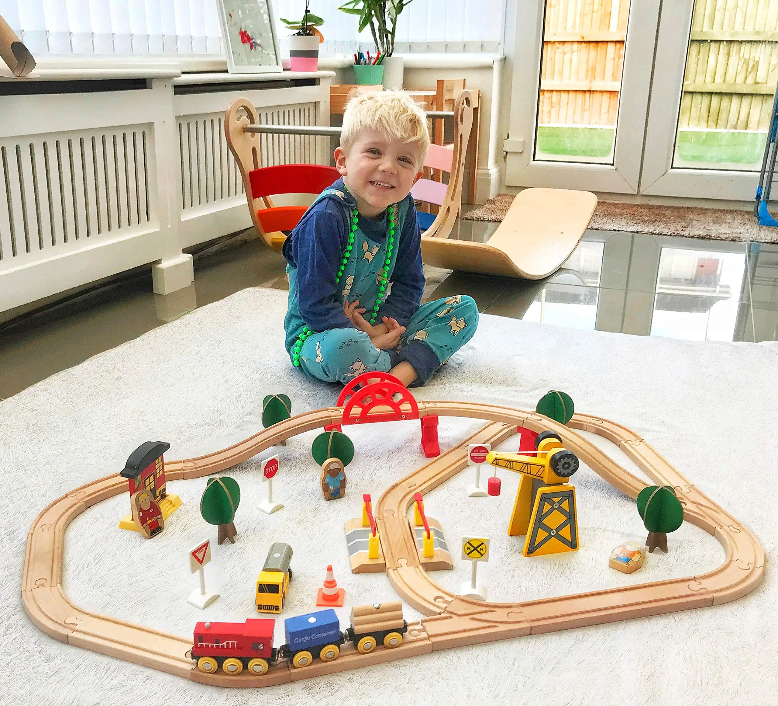 Train Set Wooden Train Set Toy For Boys Girls with Wooden Train Track Wooden ToysToddlers Kids Railway Set Christmas Toys