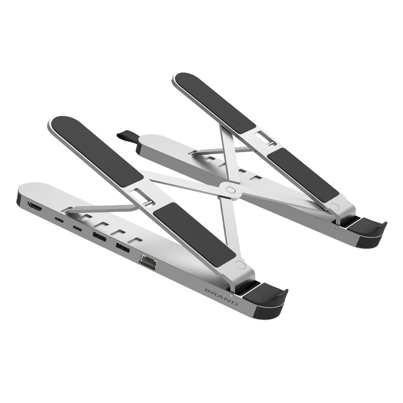 Hot Sell Adjustable Height Multifunction Folding Laptop Stand With Multiple USB-C Hub Type C Docking Station