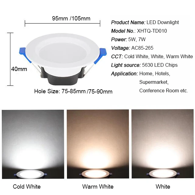 Hot Sell supermarket lighting energy saving smd Factory Best price 5W 7W indoor lighting recessed led downlight