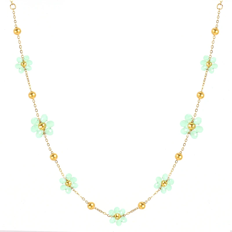 Trendy Colorful Flower Beaded Necklace Choker Bracelet for Women 316L Stainless Steel Jewelry Gold Plated Waterproof Charm Gifts