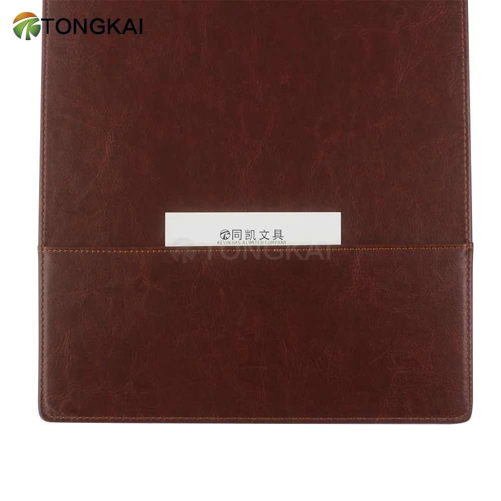 Custom Letter Size A4 PU Leather Cover Clipboard with Document Pouch Pen Holder and Card
