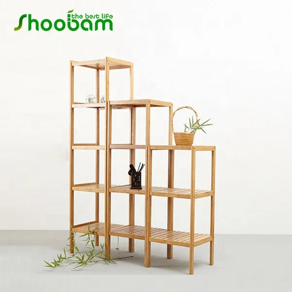 Bamboo Shelf Bathroom Rack Square 5-Tier Towel Display Stand Storage Organizer