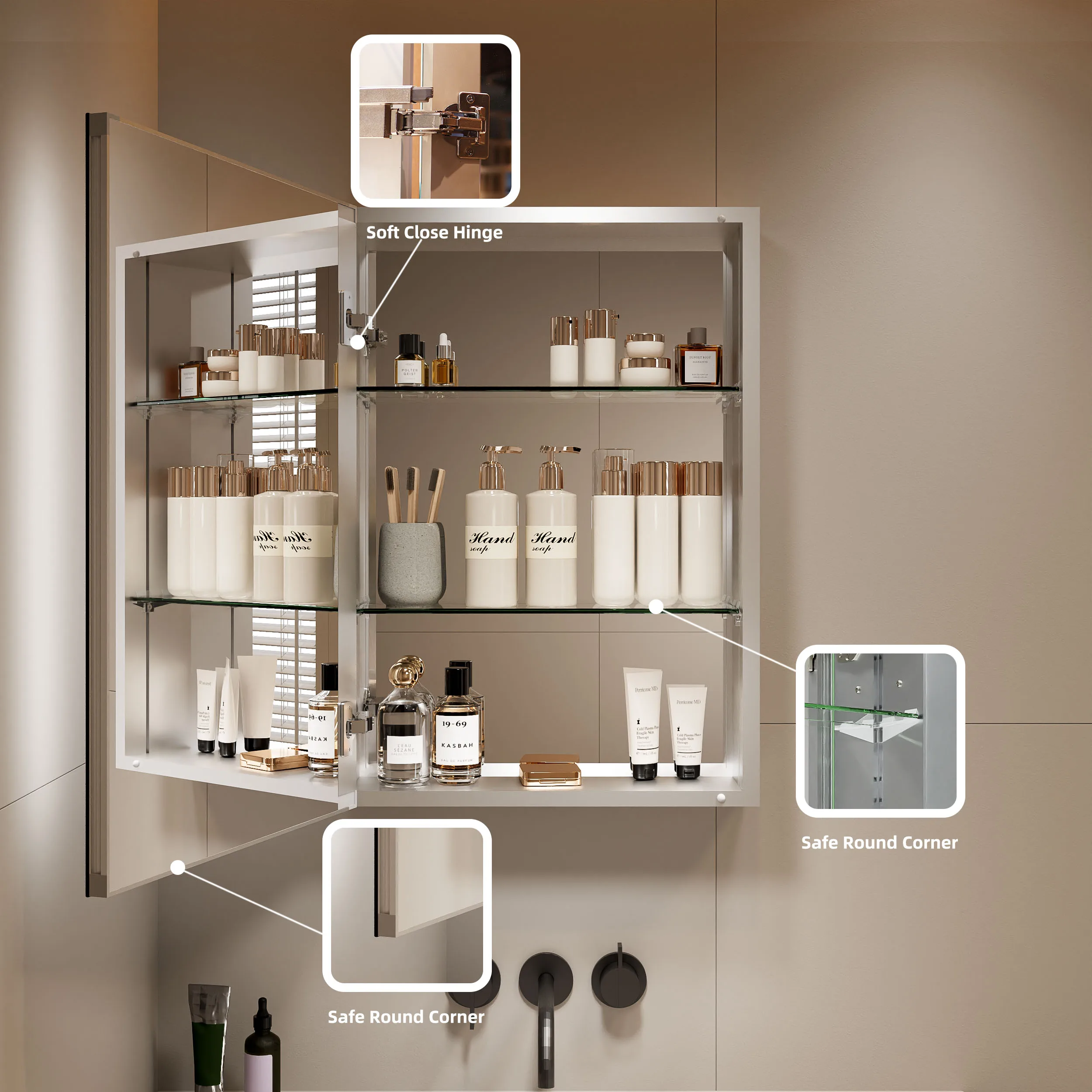 Adjustable Shelf Modern Wall Mounted Defogger Smart Vanity Led Medicine Storage Bathroom With Light Toilet Mirror Cabinet