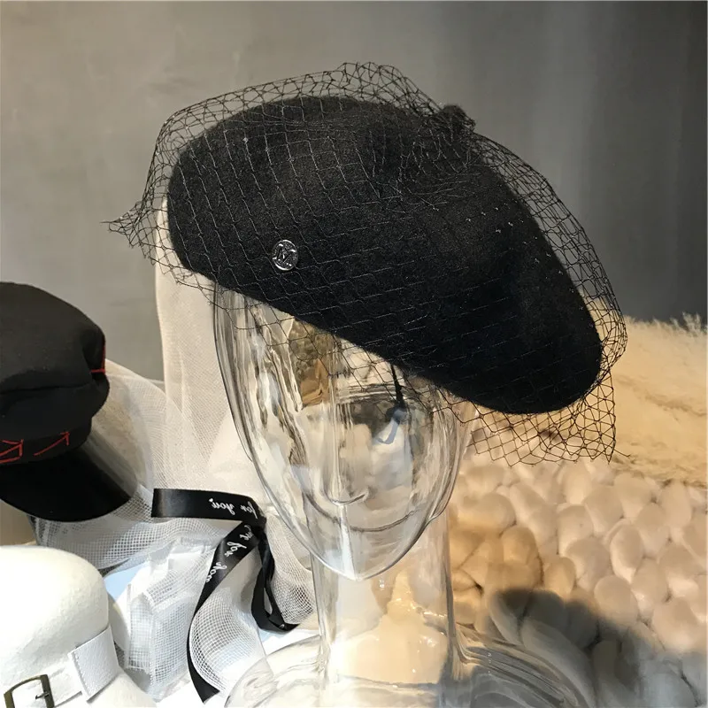 dc women vintage wool pearl mesh beret woman wool hat