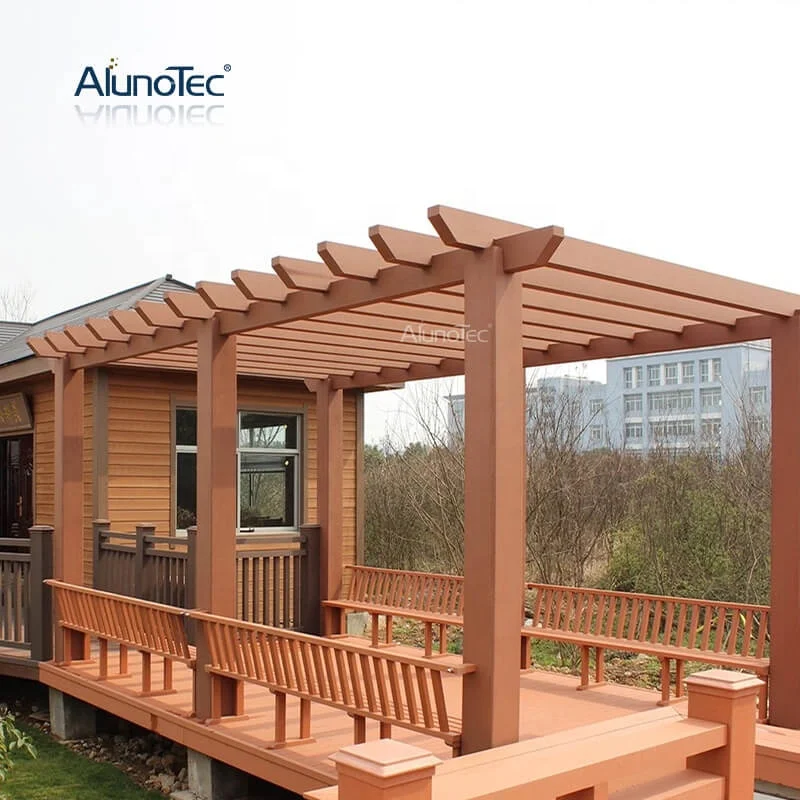 AlunoTec Outdoor Modern Plastic Wood Patio Opening Roof Waterproof Canopy Wooden Gazebos Pegola Kit