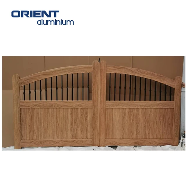 Aluminum Wood Grain Privacy Fence Gate/Garden Gates High Quality Garden Main Gate Design Driveway Security