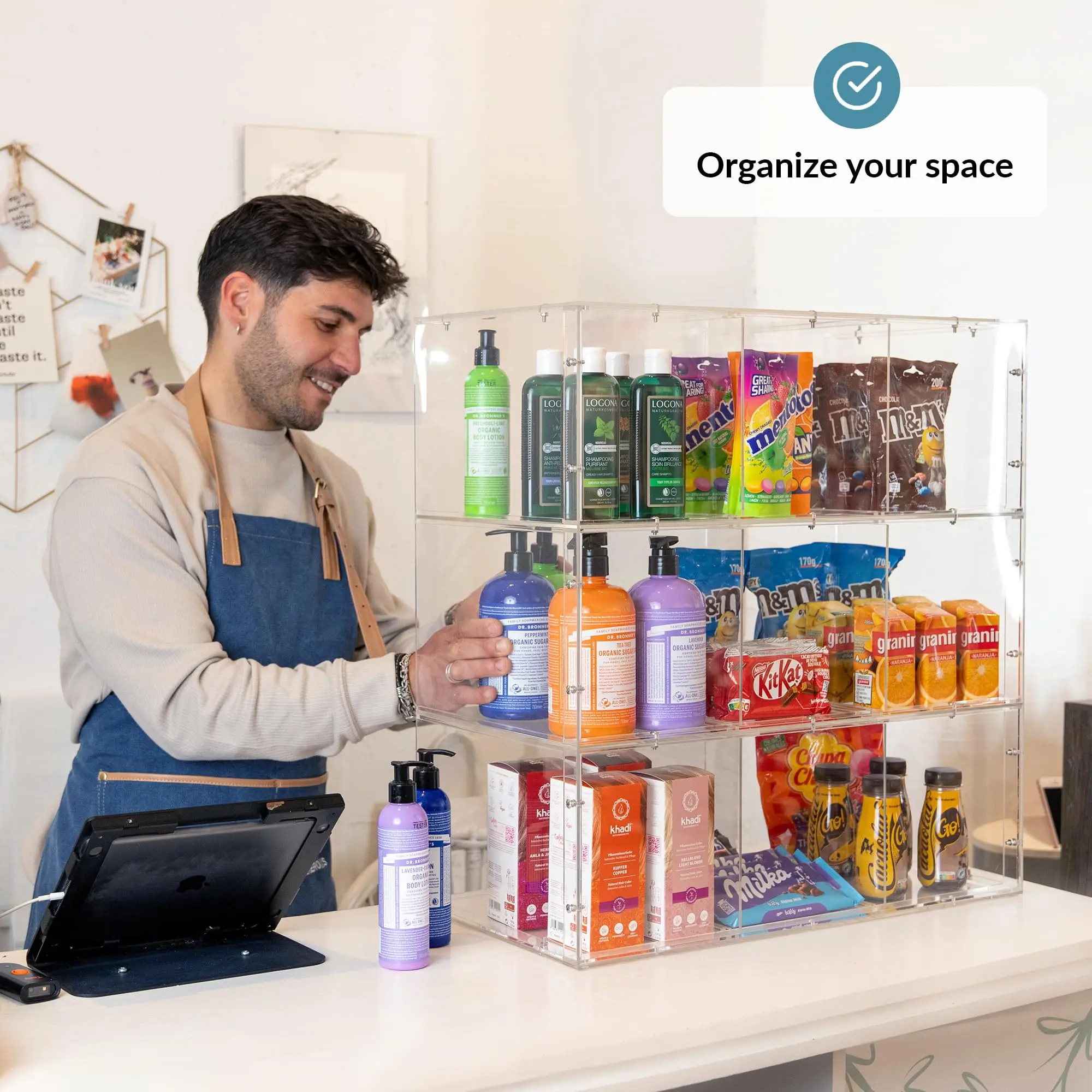 Countertop Transparent Acrylic Liquor Display Case with Shelves