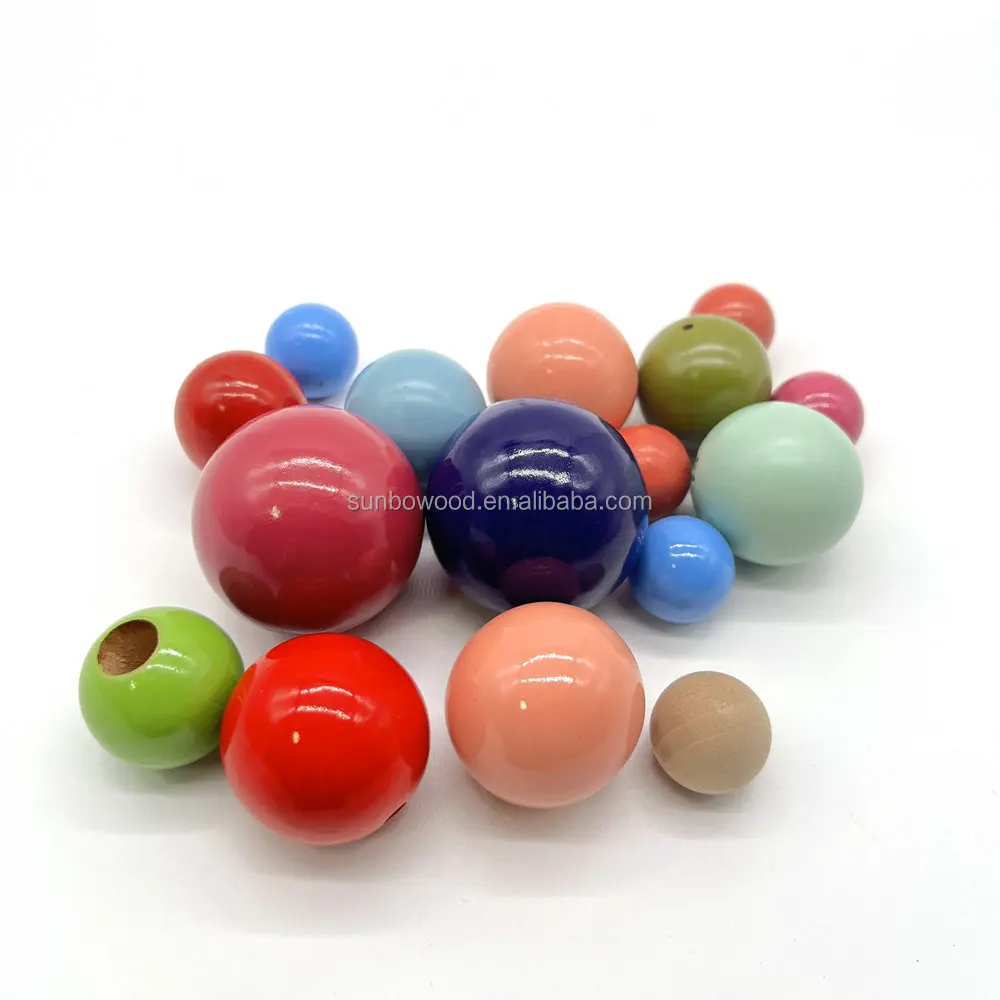 wholesale good quality painted wood beads  colorful wooden ball 25mm