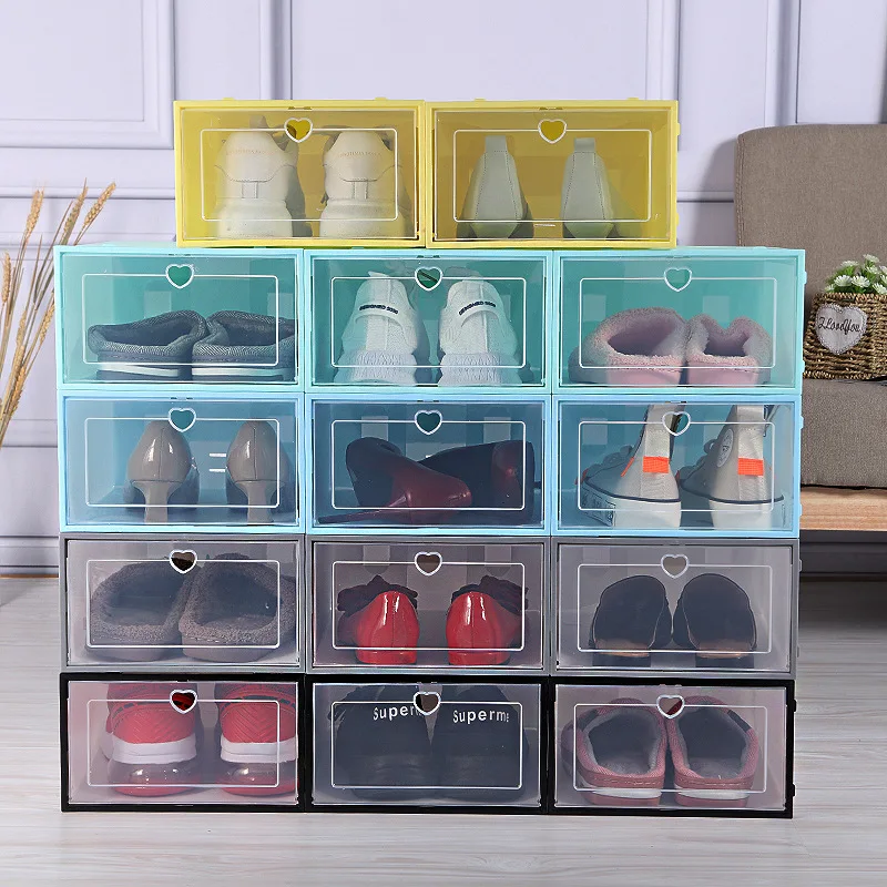 Factory Transparent Shoe Box Shoes Organizers Plastic Thickened Foldable Dustproof Storage Box Stackable Combined Shoe Cabinet