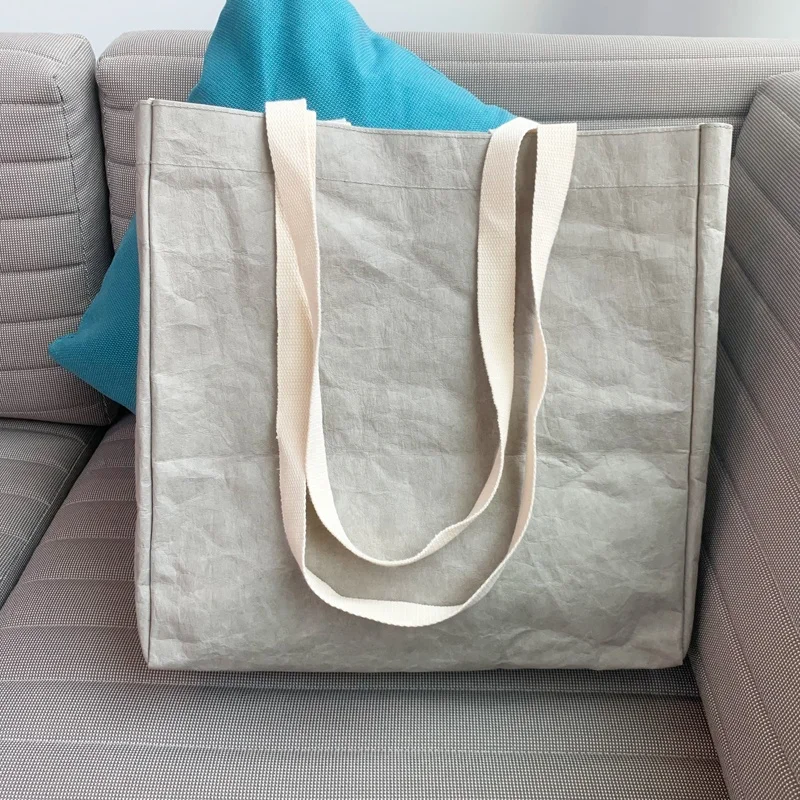 Fashion and Sustainable Quality Washed Eco-friendly Kraft Paper Tote Bag, Durable Waterproof Travel Bag