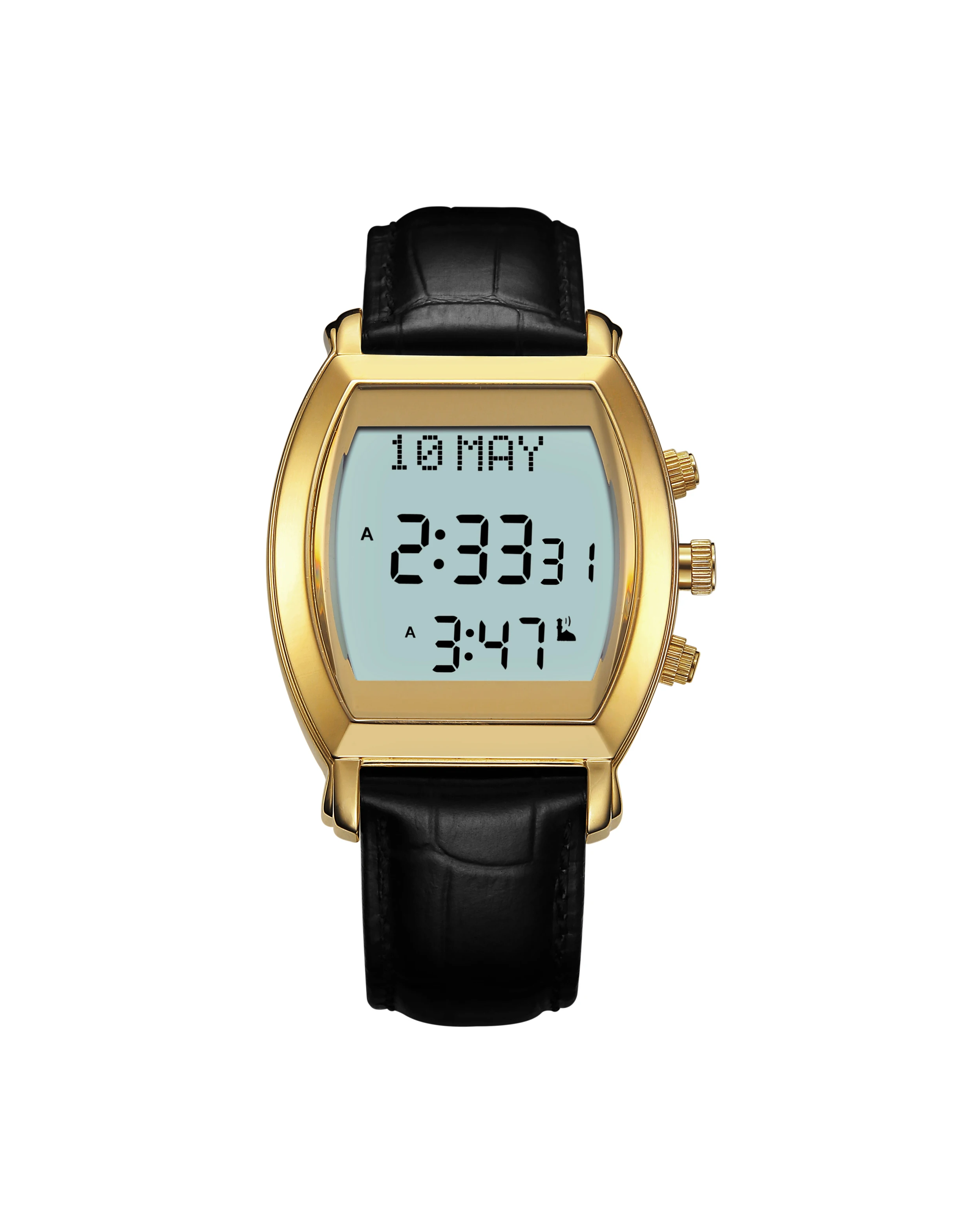 Azan Arabic muslim prayer compass wrist man watch digital Leather Watch,Muslim pray watch