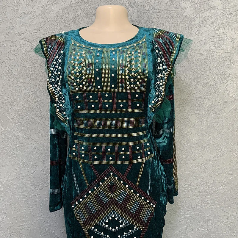 African Fashion Velvet Elegant Luxury Noble Temperament Diamond Long Evening Dress Turkey Ladies Wedding Party Outfits
