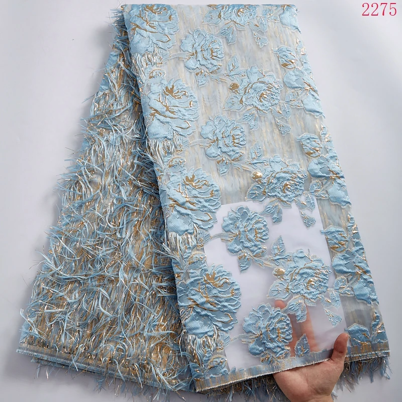 Материал из жаккардового кружева для женщин, африканская французская кружевная ткань, высококачественные перьевые кружева с тиснением, нигерийская ткань 2275