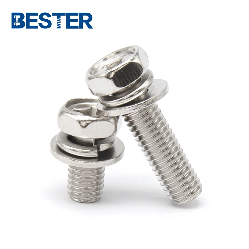 GB9074 DIN967 Stainless Steel304 Phillips Pan Head Combination Small Hex Screws with Cross on Top Screw