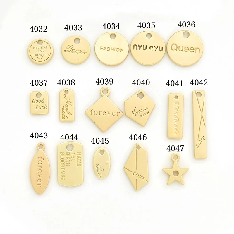 Custom Jewelry Maker Made Logo Engraved Message Cheap Metal Gold Pendant Tags Charm For Necklace Bracelet