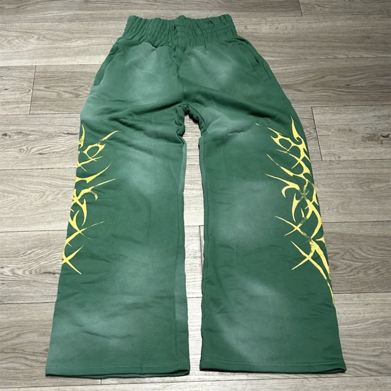 Custom sun faded oversized wide leg baggy rhinestone sweatpants men