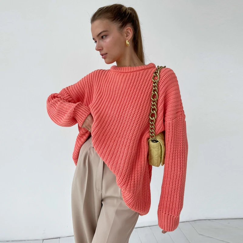 New fashion womens vintage contracted leisure round neck plus size sweater