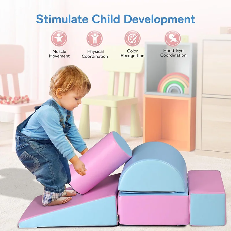 Soft Foam 3 in 1 Two Step Ladder Tunnel Triangular Slope Children Sensory Integration Training Toy Climb and Crawl Foam Blocks