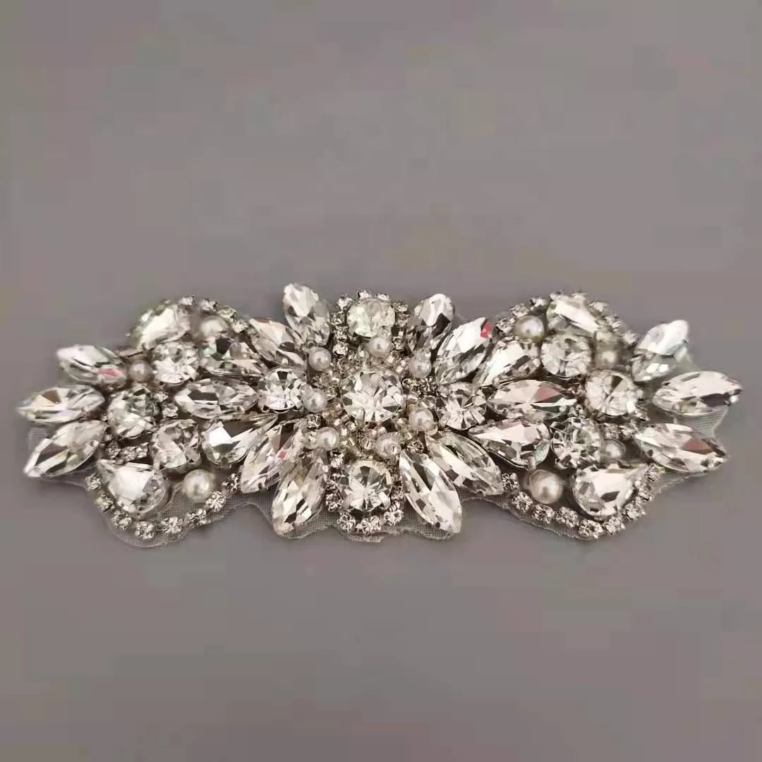 Wholesale Rhinestone Applique Crystal Patch Embroidery,Bridal Sash Crystal Wedding Appliques