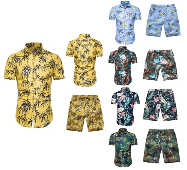 
Summer Beach Style Short Sleeve Sets Mens Flower Print Shirts And Shorts Sets GAO 