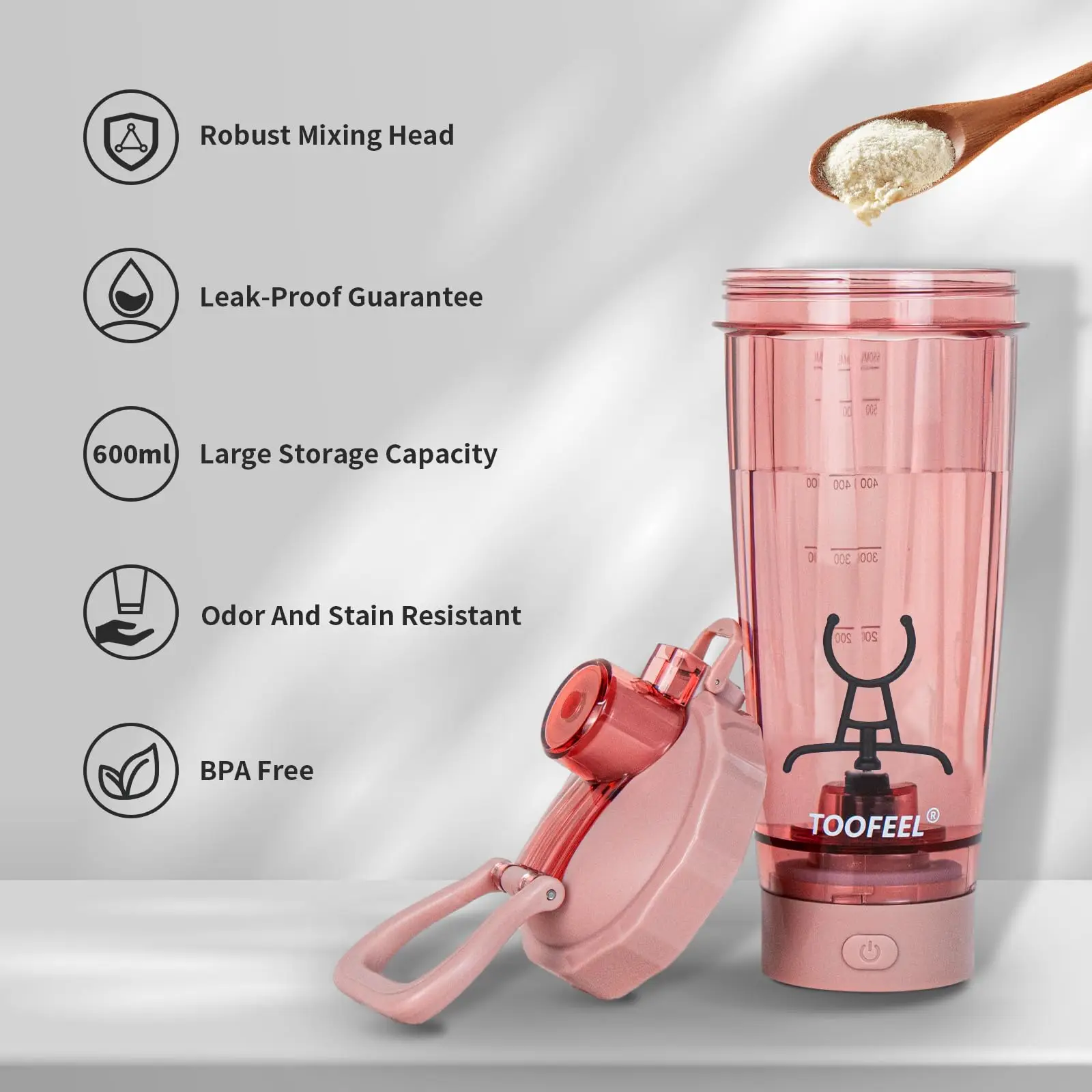 USB Rechargeable Electric Self Stirring Cup Portable Protein Vortex Mixer GYM Shaker Bottle with Colorful Light Shaker 600 ml