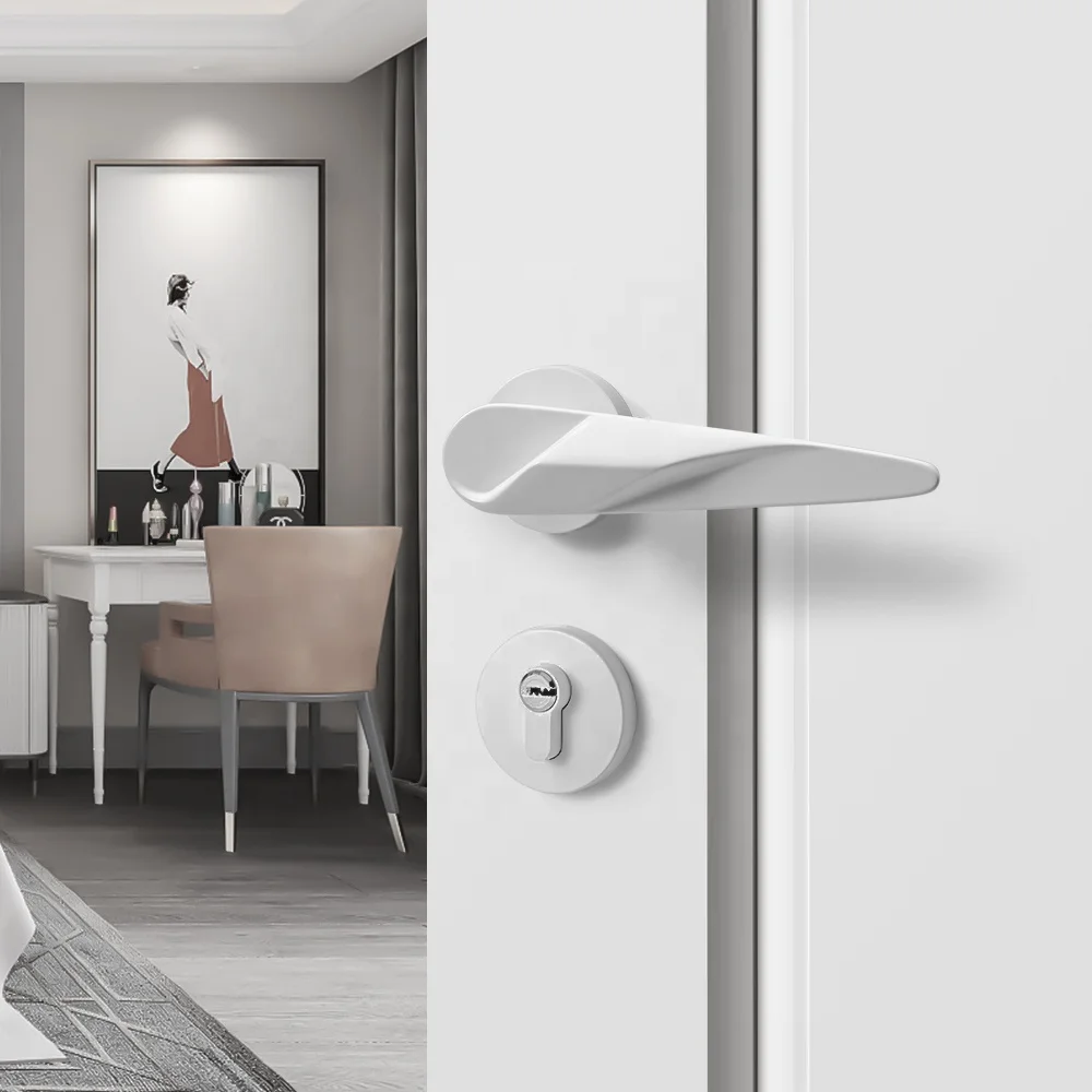 YONFIA 8061R01 factory modern white home interior door handle lock set zinc alloy lever door handle white for toilet door