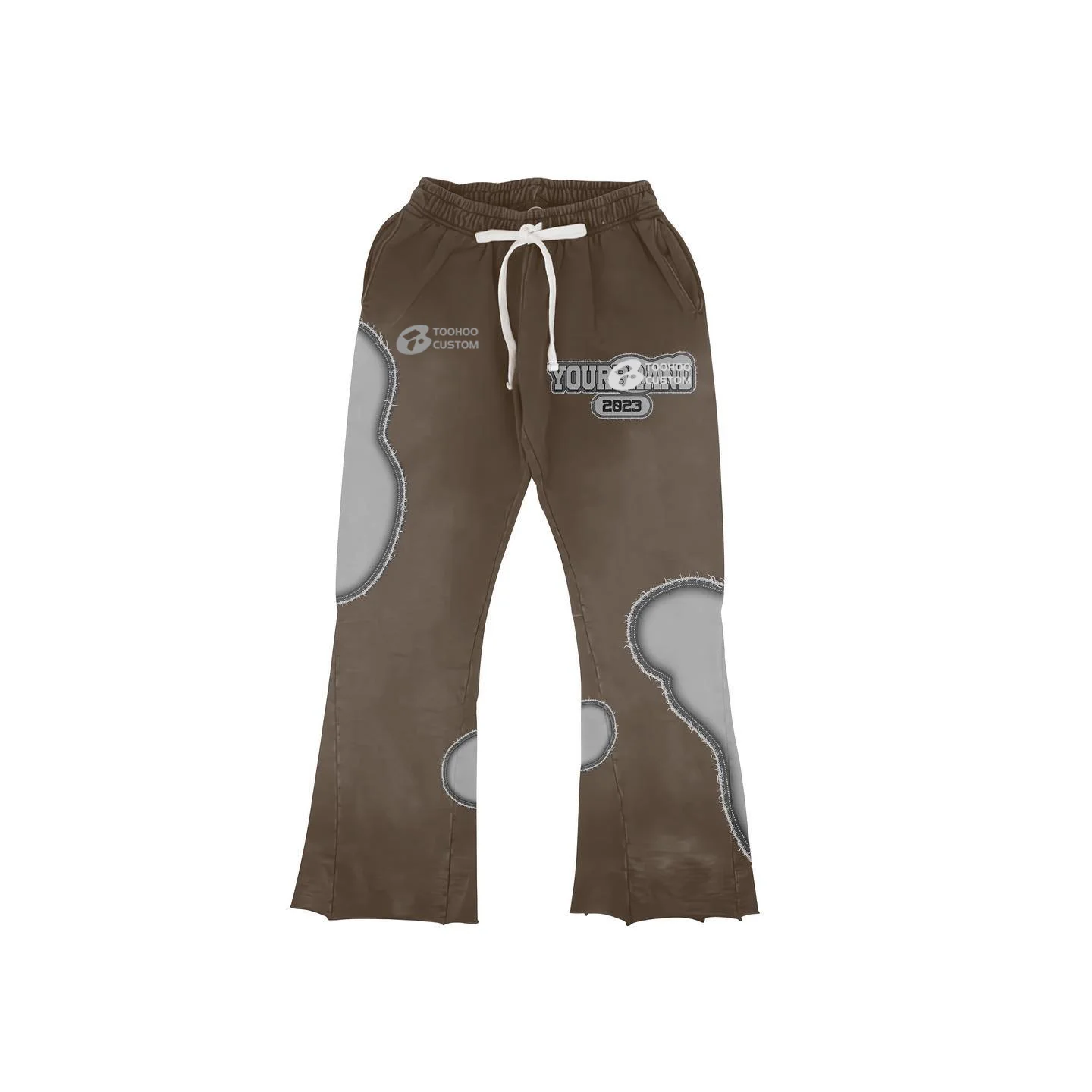 OEM Customizable Faded Premium Vintage Distressed Graphic Hoodie Plus Size Baggy Flare Pants Set Applique Beaded Plain Dyed