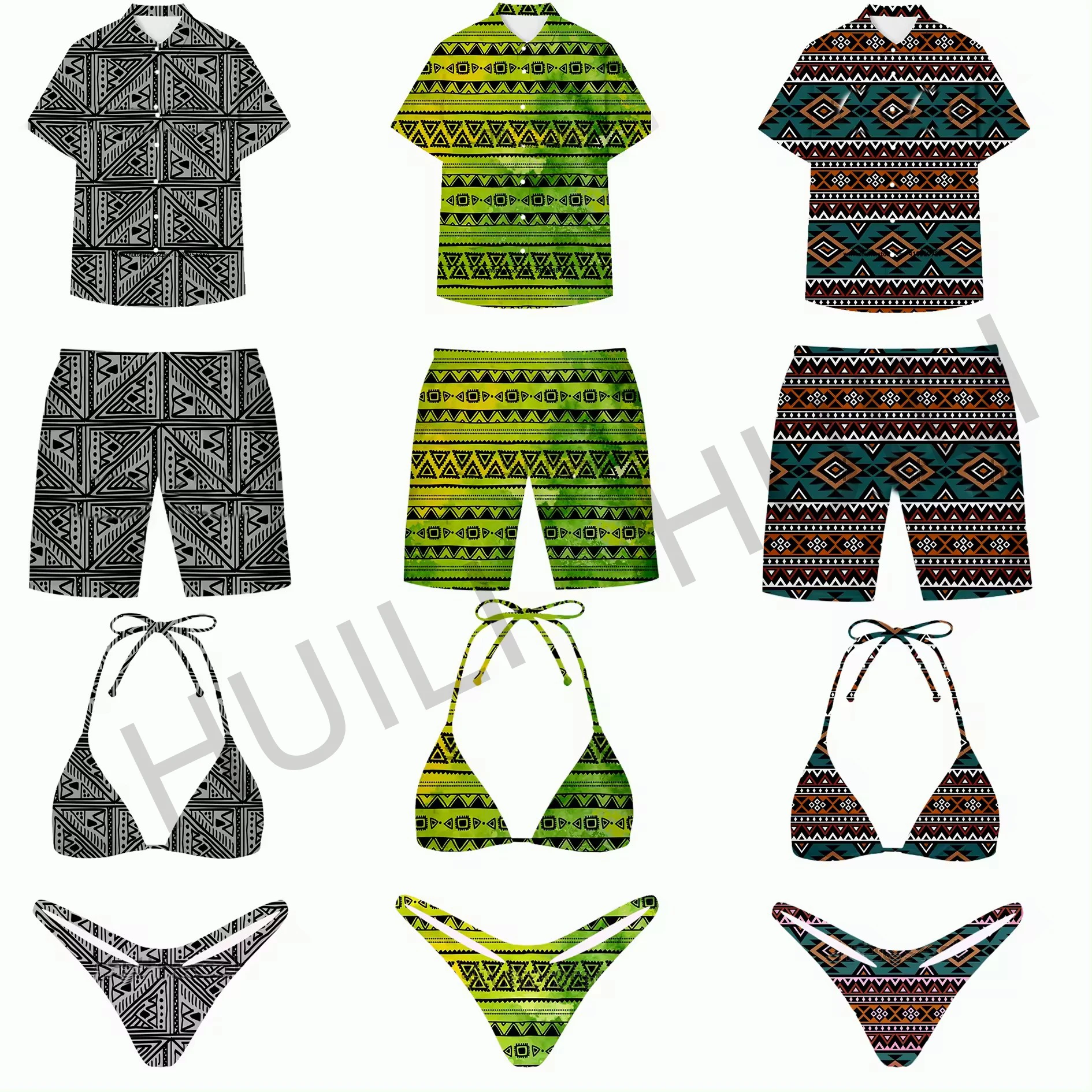 Huilin 2024 Factory Custom Logo Pattern Printed Beach Sarong Pareo Shorts Cover Up Swimwear Beachwear For Women Men
