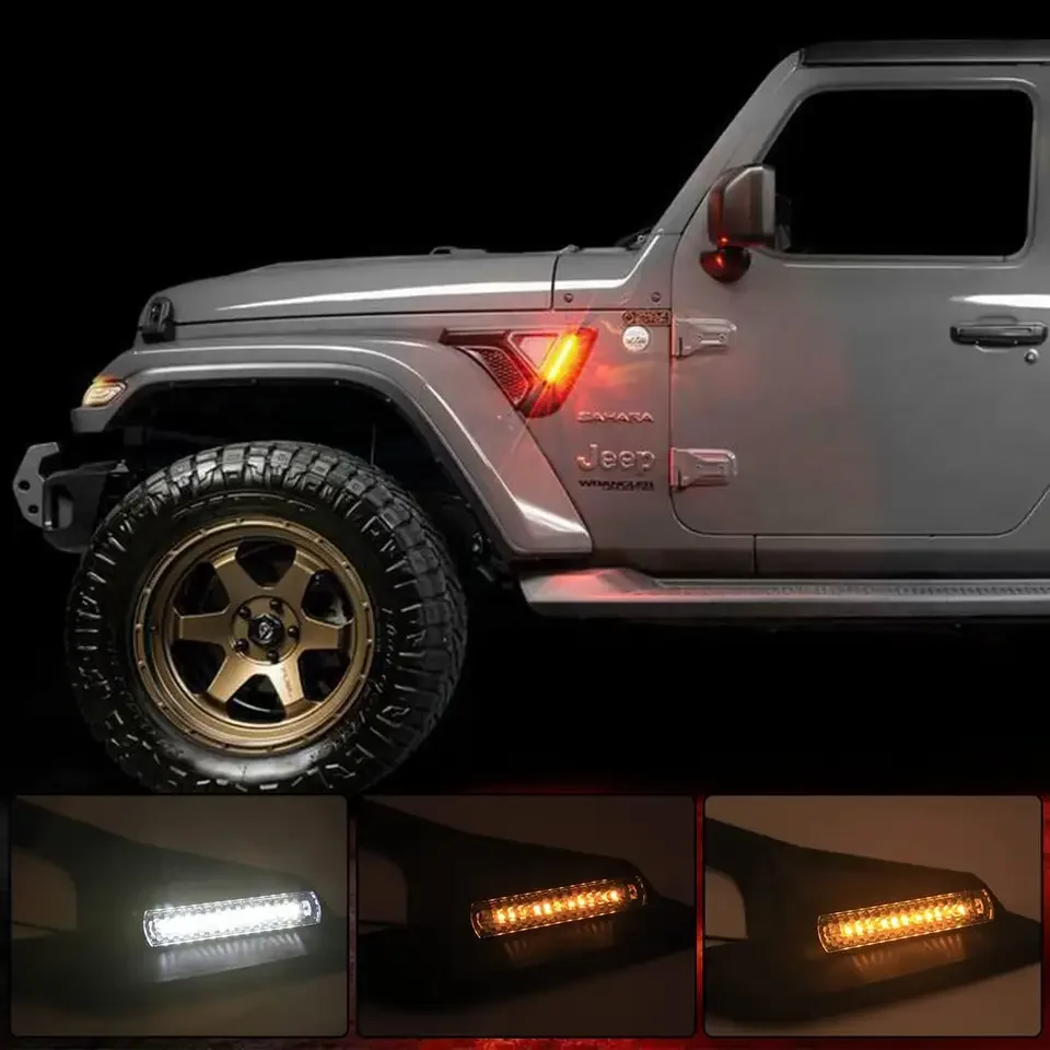 In Stock Black LED Fender Light Side Marker Turn Signals For Jeep Wrangler JL 2018-2022 JT 2020+