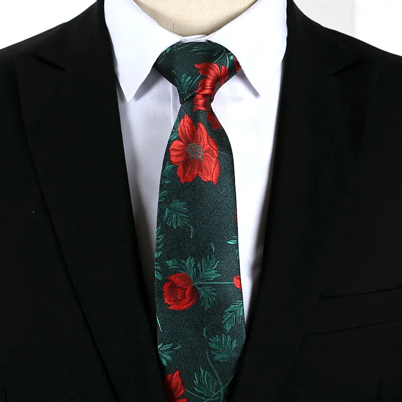 Wholesale Classic Jacquard Striped Plaid Paisley Red Flower 7CM Narrow Slim Neck Tie